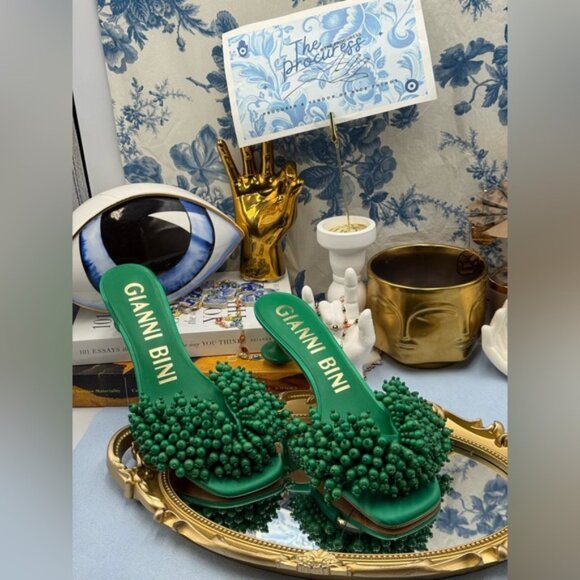 🆕 GIANNI BINI 🧿 NWOB Lonzo Beaded Square Toe Slide Sandals, Savory Green, Sz 8 - Picture 3 of 14